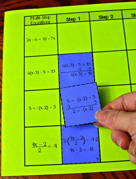 This activity has 16 cards on solving 4 multi-step equations. Students will need to glue the cards according to the next step in solving the multi-step equation. This is a great activity that has students thinking about the next step in solving a problem. This activity works well in groups of 2-4 and can be laminated so that you can use it year after year. You could also have students glue it into their interactive notebooks. Maths Inspiration, Learning Pods, Maths Algebra Formulas, Thinking Classroom, Junior High Math, Math Inspiration, Multi Step Equations Worksheets, 7th Grade Math Worksheets, High School Math Classroom