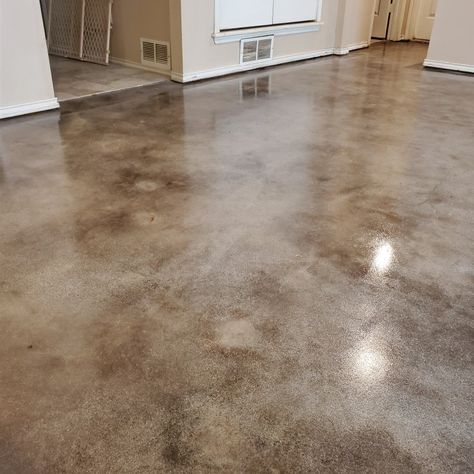 Concrete Floors Salon, Polished Stained Concrete Floor, Walnut Stained Concrete Floors, Light Stain Concrete Floors, High Gloss Concrete Floors, Barndo With Concrete Floors, Concrete Floor Stain Ideas, Light Colored Stained Concrete Floors, Concrete Stain Floors Interior