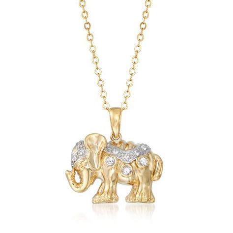 .30 ct. t.w. White Sapphire Elephant Pendant Necklace in 18kt Gold Over Sterling, , default Womens Diamond Necklace, Pendant Necklace Diamond, Valentine Gifts Jewelry, Necklace With Diamond, Elephant Pendant Necklace, Elephant Ring, Elephant Jewelry, Silver Elephant, Gold Elephant