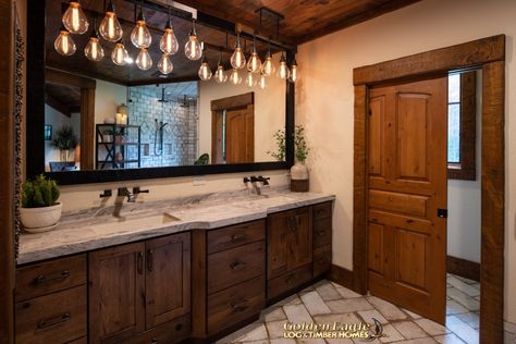 Golden Eagle Log and Timber Homes : Photo Gallery Rustic Bathroom Remodel, Makeover Kamar Mandi, Cabin Bathrooms, Rustic Bathroom Designs, Timber Frame Homes, Rustic Bathrooms, Log Cabin Homes, Bathroom Remodel Designs, Timber House