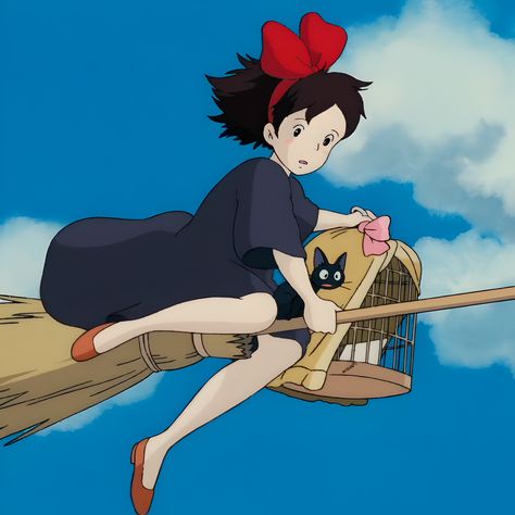 𝒌𝒊𝒌𝒊'𝒔 𝒅𝒆𝒍𝒊𝒗𝒆𝒓𝒚 𝒔𝒆𝒓𝒗𝒊𝒄𝒆 Kiki The Witch, Kikis Delivery Service Aesthetic, Kiki's Delivery Service Cat, Kikis Delivery Service Kiki, Kikis Delivery Service, Service Cat, Anime Witch, Kiki Delivery, Ghibli Artwork