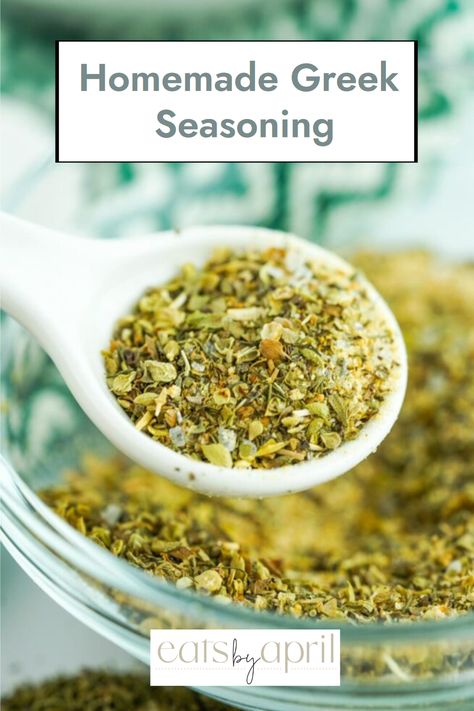 This Greek seasoning recipe is so easy to make with ingredients you probably have in your cupboard! High notes of oregano with added basil, dill, garlic, and onion make this Greek spice blend one of the best seasoning mixes you’ll ever use. ☺️ #greekseasoning #greekseasoningblend #glutenfree | www.eatsbyapril.com Greek Seasoning Recipe, Healthy Veggie Dip, Greek Spices, Mediterranean Foods, Homemade Tzatziki, Gluten Free Sides, Greek Seasoning, Seasoning Recipe, Healthy Dips