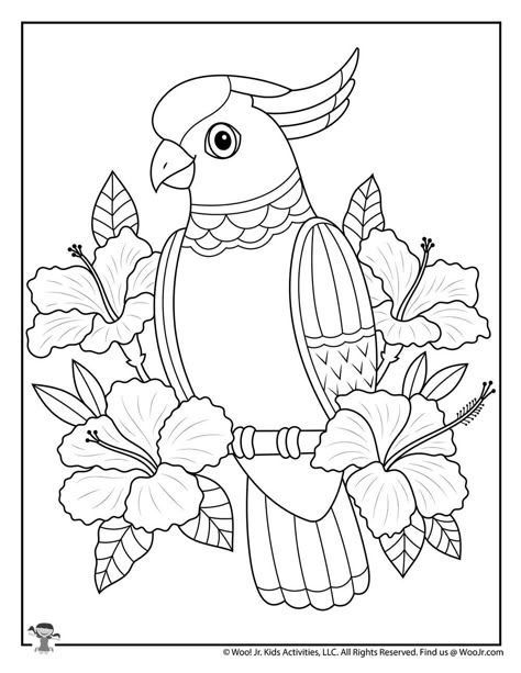 Tropical Adult Coloring Free | Woo! Jr. Kids Activities : Children's Publishing Patterns Floral, Summer Coloring Pages, Bird Coloring Pages, Free Adult Coloring Pages, Floral Wreaths, Beautiful Bird, Flower Coloring Pages, Coloring Pages To Print, Mandala Coloring Pages