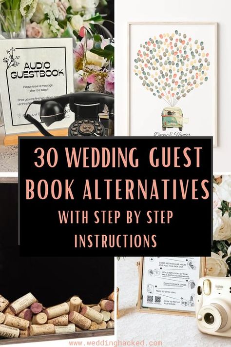 Tired of the same old guest books at weddings? 🙅‍♀️ Dive into our 🎉30 Fun & Unique Non-Traditional Wedding Guest Book Alternatives! Turn your guest book into a fun, interactive party piece with options like audio messages📞, thumbprint trees🌳, wine corks🍷, and travel maps🗺️. Say "I do" to creativity! Creative Wedding Guest Books, Guess Book, Fun Guest Book, Creative Guest Book, Magic Wedding, Thumbprint Tree, Guest Book Tree, Audio Guest Book, Non Traditional Wedding