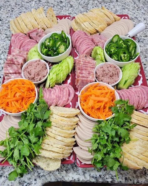 Authentic Lao Cooking | My Wife made a Banh Mi charcuterie board | Facebook Asian Brunch Ideas, Bahn Mi Charcuterie Board, Banh Mi Board, Banh Mi Charcuterie Board, Bahn Mi, Hosting Ideas, Food Boards, Banh Mi, Pack Lunch