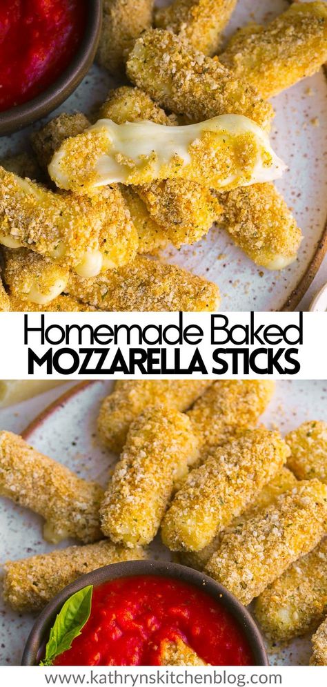 Homemade Baked Mozzarella Sticks (Healthier Version) Healthy Mozzarella Sticks, Baked Mozzarella Sticks, Baked Mozzarella, Homemade Mozzarella Sticks, Cheesy Appetizer, Bakers Gonna Bake, Easy Appetizers, String Cheese, Mozzarella Sticks