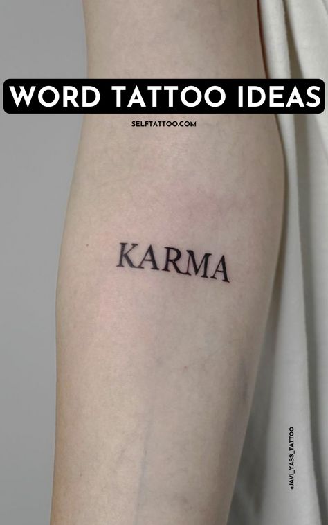 Do you want a tattoo that speaks volumes? Word tattoos can be minimalist in style, but still hold significant meaning. From single word tattoos to quotes, word tattoos are a popular form of body art. Click here to find out more about word tattoos and to get ideas for word tattoo designs. Self Tattoo Tattoo Words Ideas Unique, Positive Words Tattoos For Women, One Tattoo Word, Nostalgia Tattoo Word, Unforgettable Tattoo Word, Tattoo Ideas Karma, Tattoo Ideas Male Meaningful, Word Tattoos Men, Words To Get Tattooed