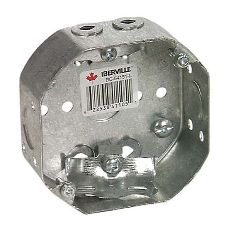 Outlet box. 4 in. x 4 in. x 1 1/2 in. Made of galvanized steel. Octogonal junction boxes with "Loomex" clamps are used for lighting fixture installation or to make wire connections, in which case, a flat round junction box cover is required. Also offered in box of 50. Iberville Outlet Box 54151L-CRT - Reno-Depot Junction Boxes, Exterior Siding, A Metal, Covered Boxes, Outdoor Projects, Galvanized Steel, Reno, Everyday Essentials Products, Light Fixtures