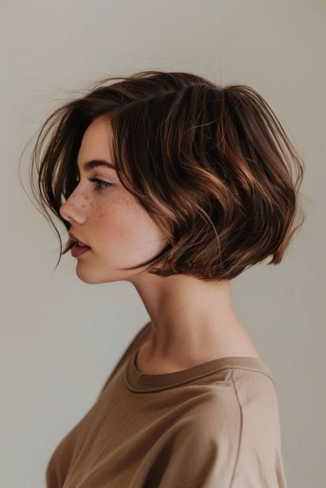 Short Bob Thick Wavy Hair, Wavy French Bob Without Bangs, Dark Blonde French Bob, Short Bobs 2024, Low Effort Haircut, French Bob Without Bangs, Short Bob Hairstyles For Fine Hair 2024, Ear Length Bob, Ear Length Hair