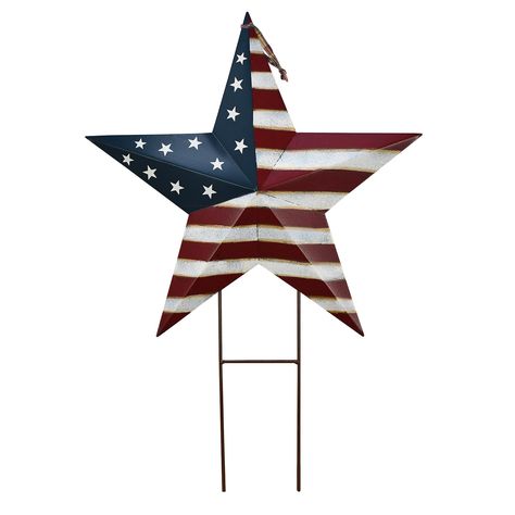 PRICES MAY VARY. 4th of July outdoor yard decorations - Metal yard sign with stake features American flag pattern barn star on H stake. Display these US flag barn star garden stake outdoor to show your patriotic side for holiday. Perfect patriotic decor for home or garden. Two ways to display - Patriotic barn star with stake can be pressed into ground to decorate your garden, patio, planter or flowerbed as Memorial yard signs. You can also hang this American star decor on wall or door with the h Patriotic Yard Decor, Barn Star Decor, Star Garden, Metal American Flag, Memorial Day Party, Memorial Day Decorations, Decorative Garden Stakes, Stars Wall Decor, American Holiday