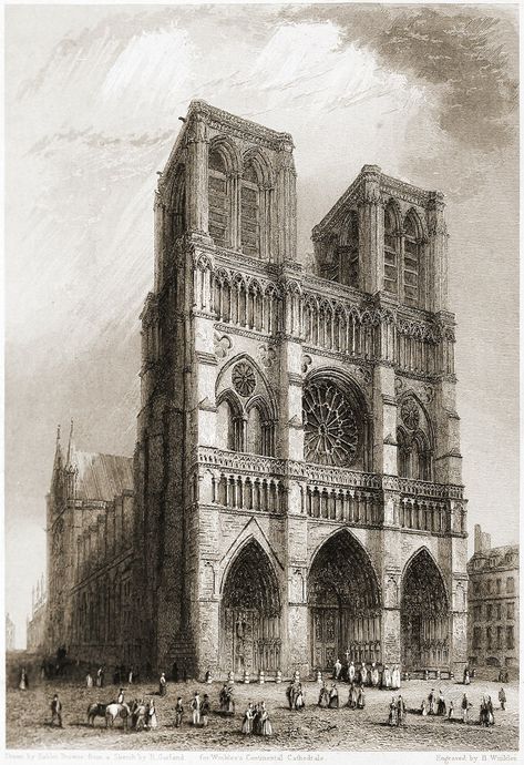 The history of the Cathedral of Notre Dame, one of the most ancient edifices in Paris. The cathedral of Notre Dame, Paris. Paris Notre Dame Cathedral, Notre Dame Cathedral Sketch, Famous Cathedrals, Bourges Cathedral, Cathedral Of Notre Dame, French Cathedrals, Paris History, Notre Dame Paris, Antique Architecture