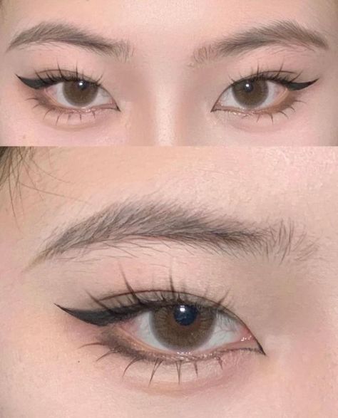 eye makeup tutorial / eyeliner / baddie / cute / eyeshadow / douyin / weibo Douyin Eyeliner, Eye Makeup Tutorial Eyeliner, Cute Eyeshadow, Makeup For Round Eyes, Tutorial Eyeliner, Round Face Makeup, Cute Eye Makeup, Doll Eye Makeup, Korean Eye Makeup