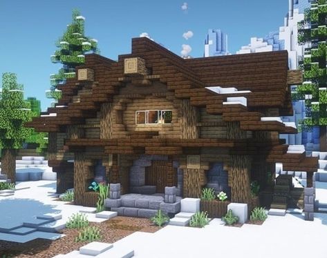 Cozy Minecraft Cabin, Minecraft Cabin Blueprints, Spruce Log Cabin Minecraft, Log Cabin Minecraft House, Minecraft Log Cabin Ideas, Mc House Ideas Cottage, Minecraft A Frame House, Spruce Cabin Minecraft, Minecraft Birch House Ideas