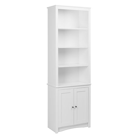 Prepac Tall Bookcase with Doors - White | Hayneedle Bookshelf Door, Tall Bookshelves, Tall Bookcase, Tall Bookcases, Library Wall, Deep Shelves, Shaker Doors, Shelf Bookcase, White Laminate