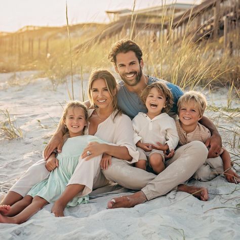 Jessie James Decker Family Beach Photos, Beach Family Photos Blue And Green, Family Beach Vacation Pictures, Family Beach Pictures Color Palette, Fall Family Beach Photos, Casual Beach Pictures, Beach Photo Dress, Coastal Family Photos, Beach Poses Family