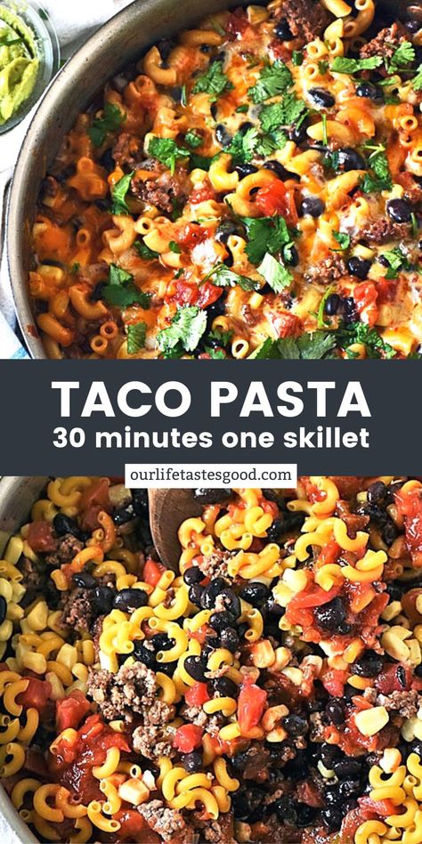 One Pot Turkey Mexican Pasta, 90 Day Fiance Taco Pasta, Mexican Taco Pasta, Cheesy Beef Taco Pasta, Mexican Noodles, Pasta With Diced Tomatoes, Taco Pasta Skillet, One Pot Taco Pasta, Pasta Taco