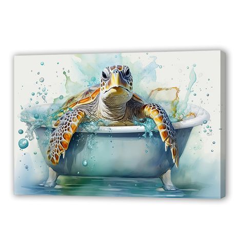 PRICES MAY VARY. 【Sea Turtle Canvas Wall Decor】Modern canvas art print is suitable for bedroom, living room, bathroom, hallway, office, coffee table, hotel, restaurant, office, kitchen, studio, spa, guest room, basement, bar, etc. Wherever you put it, it will enhance the artistic style of your home and make your home more beautiful and full of life. 【High-Quality Canvas - HD Printing】Select high-quality canvas fabric, fine texture, clear texture, strong and wear-resistant, waterproof, not easy t Sea Turtle Bathroom Decor, Turtle Bathroom Decor, Sea Turtle Bathroom, Turtle Bathroom, Bathtub Pictures, Bathroom Wall Decor Art, Wall Art Funny, Country Wall Decor, Hal Decor