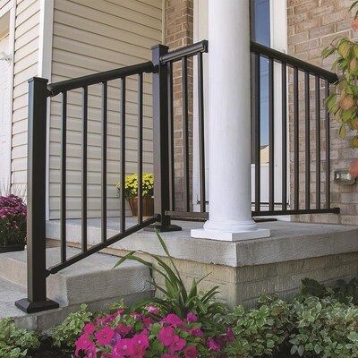 Freedom (Common: 3/4-in x 3/4-in x 40-in; Actual: 0.75-in x 0.75-in x 33-in) Mix and Match Matte Black Aluminum Deck Baluster at Lowes.com Exterior Handrail, Deck Stair Railing, Aluminum Railing Deck, Front Porch Railings, Outdoor Stair Railing, Deck Balusters, Porch Remodel, Railings Outdoor, Deck Posts