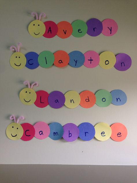 Make A Caterpillar Craft Ideas, Caterpillar Letter Activities, Spring Name Activities Preschool, Names Crafts Preschool, Recognizing Name Activities Preschool, Preschool Learning Name, Name Art Activities Preschool, Hungry Caterpillar Name Craft, Name Activities For Two Year Olds