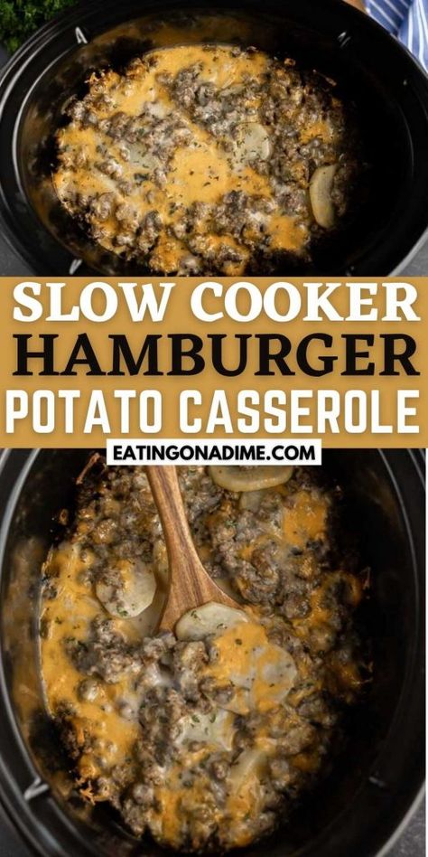 Pot Luck Dishes Crockpot, Hamburger Crockpot Recipes, Slow Cooker Hamburger, Potato Recipes Crockpot, Ground Beef Crockpot Recipes, Casserole Crockpot Recipes, Hamburger Potato Casserole, Slow Cooker Ground Beef, Ground Beef Casserole Recipes