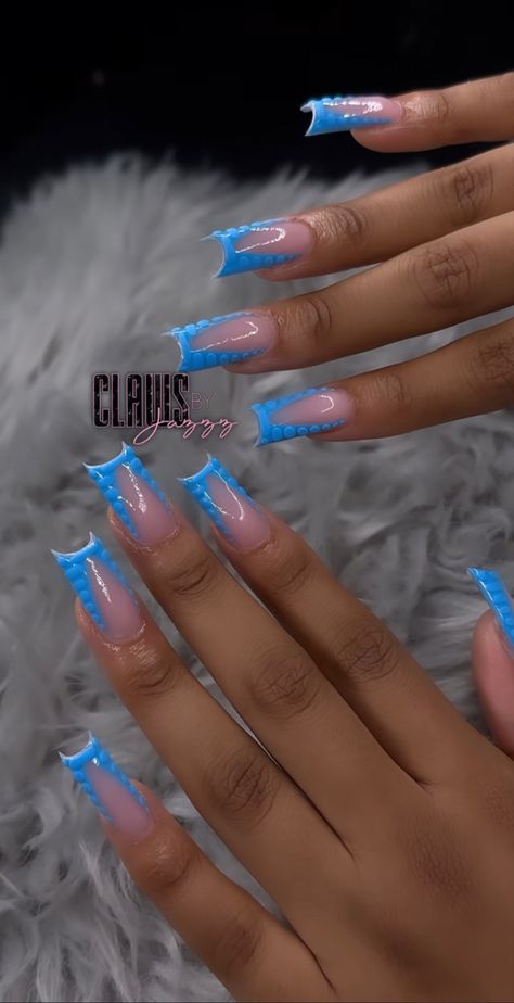 Nail Inspo Blue And Purple, Simple Color Nails Acrylic, Simple Nail Acrylic Designs, Blue French Tip Nails Medium, Nails Acrylic Purple Design, Blue Short Acrylics, Blue Nail Sets Acrylic, Torquise Nails French Tip, Cute Nails Acrylic Square