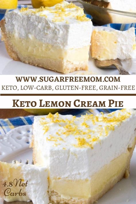 Sugar-Free Lemon Cream Pie {Keto, Low Carb, Gluten Free} Lemon Cream Pie, Lemon Cream Pies, Sugar Free Baking, Postre Keto, Lemon Diet, Cream Pies, Sugar Free Low Carb, Keto Cake, Keto Dessert Easy