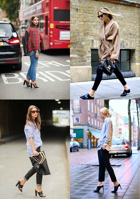 mules outfit photos How To Style Mules Heels Outfits, Outfits With Mules Heels, Heel Mules Outfit, How To Style Mules, Outfits With Mules, Mule Shoes Outfit, Mules Outfit, Backless Shoes, Western Outfits Men