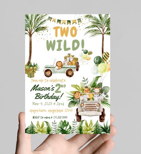 Two wild, 2nd birthday invitation, safari animals, zoo animals, party animals, calling all party animals, customize, digital, printable Safari Theme 2nd Birthday Party, Born 2 Be Wild Birthday Party Boy, Born Two Be Wild Birthday Boy, Two Wild Birthday Party Boy, Zoo Themed Birthday Party, Calling All Party Animals, Wild Birthday Party, Animals Party, Two Wild