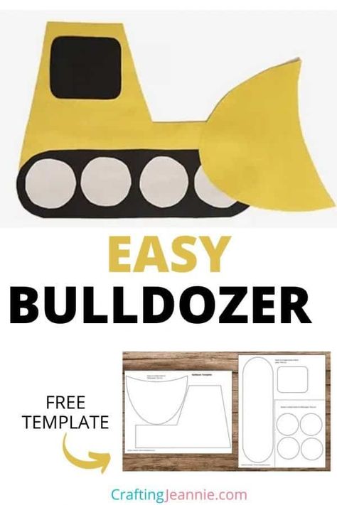 Make this paper Bulldozer with your classroom, scouts or at home. Do your kids love construction vehicles? They will love this toddler bulldozer craft. This construction vehicle craft is perfect for Preschool, Kindergarten, Elementary School, Scouts or Birthday Parties. Get the FREE Template Printable & Instructions for this Easy bulldozer Craft for preschoolers #CraftingJeannie #ConstructionCraft #preschoolcraft #bulldozer Construction Activities Preschool Art, Simple Machine Crafts Preschool, Construction Truck Printables Free, Build A Truck Preschool Activity, Construction Projects For Preschoolers, Prek Construction Crafts, Construction Truck Crafts Preschool, Bulldozer Craft Preschool, Construction Crafts For Preschoolers