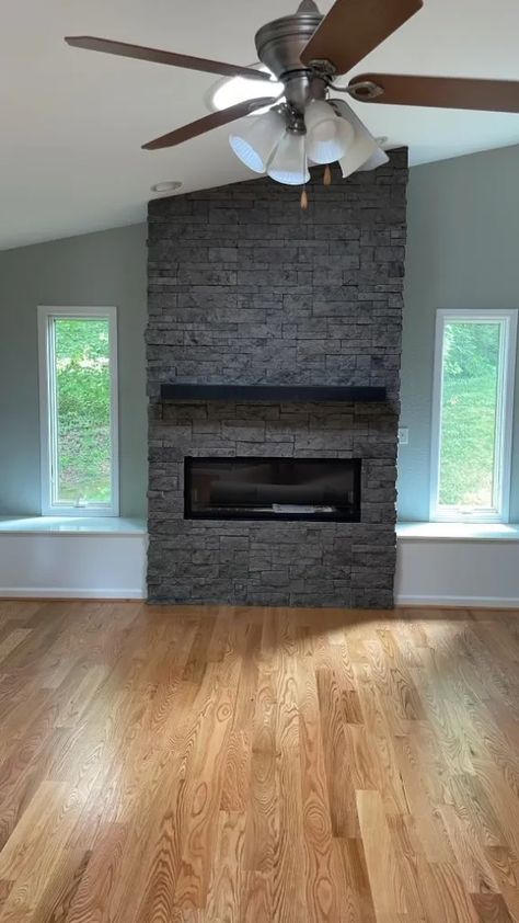 Evolve Stone Fireplace, Versetta Stone Fireplace, Evolve Stone, Versetta Stone, Fireplace Feature, Stove Ideas, Fireplace Feature Wall, Manufactured Stone Veneer, Basement Finishing