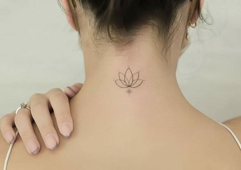 Flower Neck Tattoo Lotus Neck Tattoo, Lotus Flower Tattoo Back, Tattoo Back Of Neck, Simple Lotus Flower Tattoo, Small Flower Tattoo, Flower Neck Tattoo, Small Lotus Flower Tattoo, Tiny Flower Tattoos, Lotus Flower Tattoo Design