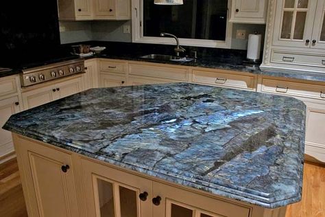 I was googling some minerals for some personal research and apparently you can get Labradorite counter tops. Blue Granite Countertops, Best Kitchen Countertops, Diy Kitchen Countertops, Marble Island, Kitchen Countertop Materials, Blue Granite, Diy Countertops, Granite Countertops Kitchen, Bathroom Countertops