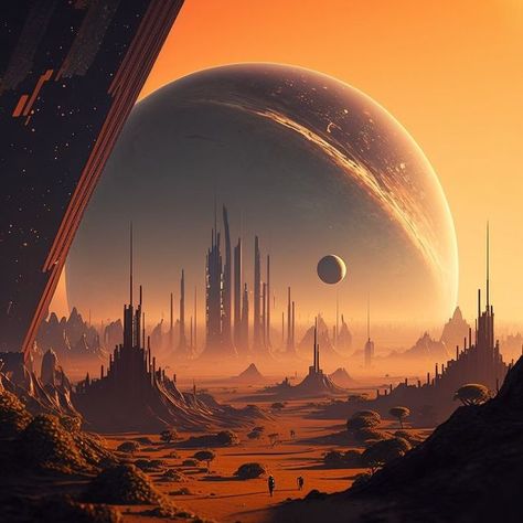 Chinese Cyberpunk, City In Space, Dnd Prompts, Exoplanet Landscape, Artistic Photoshoot, Planet Surface, Ville Cyberpunk, Scifi City, Sci Fi Landscape