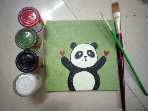 Material used : 5"*5" inch canvas board 
Acrylic paint and brush Panda Painting Easy Canvas, Panda Canvas Painting, Tiny Panda, Panda Painting, Panda Drawing, Happy Panda, Painting Easy, Round Canvas, Diy Canvas Art Painting