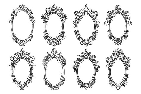 Oval Picture Frames Vintage, Frame Border Tattoo, Victorian Oval Frame, Antique Frame Tattoo Design, Vintage Picture Frames Drawing, Elegant Frame Design, Victorian Frame Illustration, Oval Tattoo Ideas, Vintage Frame Tattoo Design