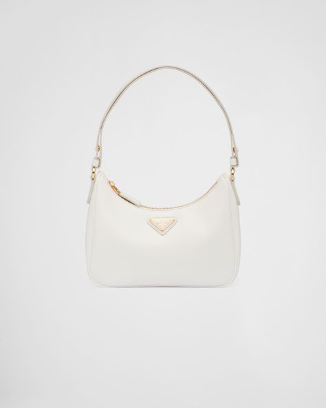 White Luxury Purse, White Prada Shoulder Bag, White Prada Bag Outfit, Cute Prada Bags, Prada Purse Outfit, Prada White Bag, White Luxury Bag, Small Prada Bag, Prada Bag Pink