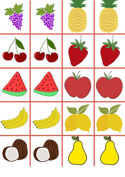 Fruit Memory Game, Fruit Preschool, Animals Memory Game, Healthy Food Activities For Preschool, Color Worksheets For Preschool, Game Fruit, Games For Kids Classroom, Printable Board Games, Toddler Homeschool