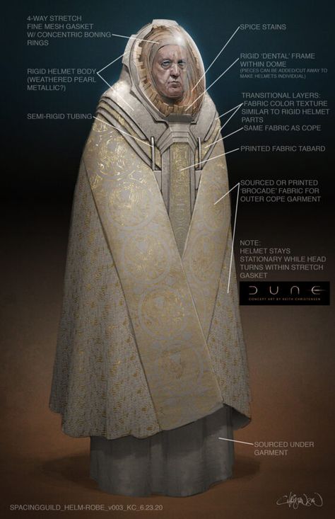 keith-christensen-spacingguild-helm-robe-v003-kc-6-23-20 Fremen Dune Concept Art, Dune Clothing Concept Art, Dune Bene Gesserit Costume, Dune Costume Design, Guild Aesthetic, Dune Oc, Dune Clothing, Dune Concept Art, Dune Atreides