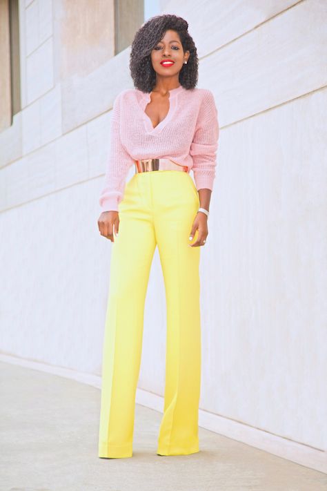 Yellow Palazzo Pants Outfits, Pink Yellow Outfit, Yellow And Pink Outfit, Pink And Yellow Outfit, Yellow Pants Outfit, Style Pantry, Colour Combinations Fashion, Color Blocking Outfits, Color Combinations For Clothes