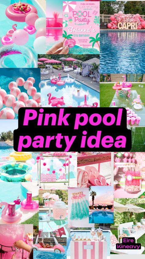 #pink pool party ideas Pink And Blue Pool Party, Pink Out Pool Party, Ladies Pool Party Ideas, Sweet 16 Pool Party Ideas, Pool Party Ideas For Teens, Preppy Pool Party, Teen Pool Party, Sweet 16 Pool Parties, Pool Party Aesthetic