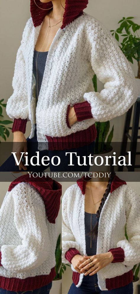 Crochet Loungewear, Jaket Crochet, Crochet Jacket Pattern, Crochet Hoodie, Gilet Crochet, Step By Step Crochet, Cozy Crochet, Hoodie Pattern, Crochet Work