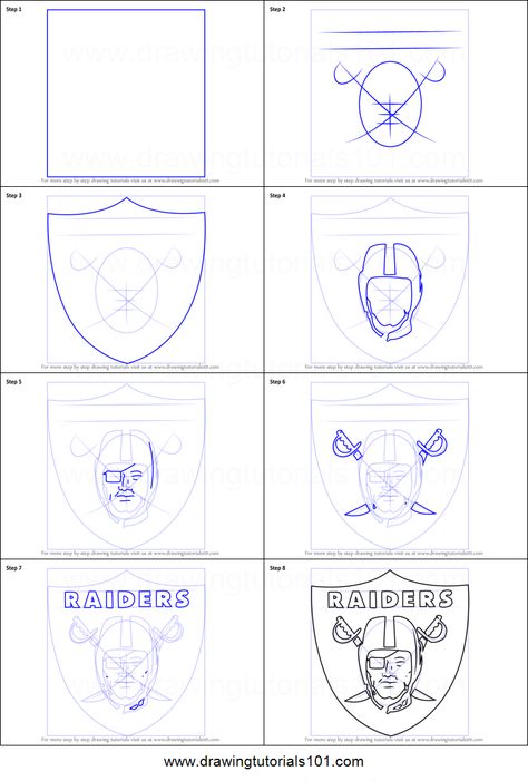 How to Draw Oakland Raiders Logo printable step by step drawing sheet : DrawingTutorials101.com Raiders Drawings Easy, Raiders Stencil, Raiders Logo Wallpapers, Raider Drawings, Raiders Drawings, Raiders Painting, Raiders Symbol, Fox Drawing Tutorial, Raider Logo