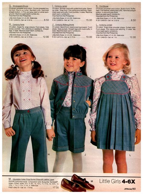 Windowpane blouses, print blouses, and corduroy pants, shorts, jackets and jumpers - Click Americana 80s Fashion Kids, 80s Clothes, 80s Outfits, Soviet Fashion, Fnaf Au, 1980s Kids, Print Blouses, Secret Party, Oc Aesthetic