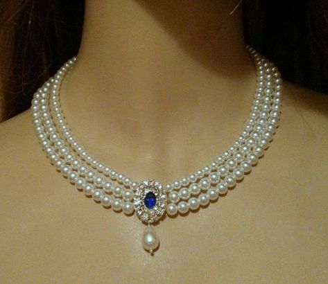 Sapphire Necklace Wedding, Wedding Choker Necklace, Choker Pearl, Blue Sapphire Stone, Lady D, Bride Necklace, Pearl Jewelry Design, Bridal Pearl Necklace, Pearl Necklace Designs