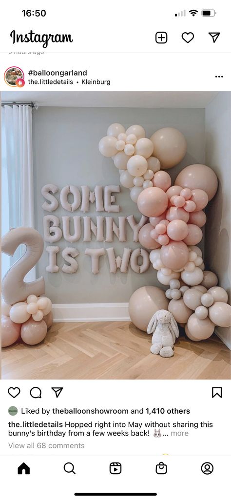 Honey Bunny First Birthday, Some Bunny Is 2 Party, Bunny Balloon Garland, Bunny Birthday Balloons, Bunny Theme 2nd Birthday Party, Spring 2nd Birthday Party For Girl, Bunny Balloon Decorations, Boho Bunny Birthday Party, Some Bunny Party