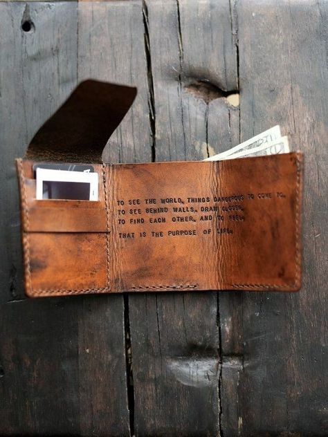 "To see the world, things dangerous to come to... to see behind walls, draw closer to find each other, and to feel. That is the purpose of life." Walter Mitty Wallet, Secret Life Of Walter Mitty, Wallet Simple, Custom Leather Wallet, Diy En Cuir, Life Of Walter Mitty, Walter Mitty, Simple Wallet, Slim Leather Wallet