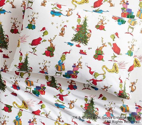 Dr. Seuss’s The Grinch & Max™ Flannel Sheet Set Holiday Characters, Kids Sheet Sets, Dr. Seuss, Flannel Duvet Cover, Toddler Sheets, Kids Sheets, Pb Kids, Christmas Bedding, Grinch Christmas