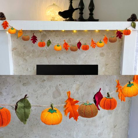 PRICES MAY VARY. [ Fall Decorations for Home - Felt Pumpkin Garland ]: Beautiful Autumnal Pumpkin & Leaves Garland/ Bunting, this will make a lovely addition to any wall in your home... Made using a selection of Autumnal colored felt in Orange, Green, Brown, Yellow and Burgundy, go perfectly with the fall theme. There’s a generous amount of pumpkins & leaves all in lovely vibrant autumnal shades. Unique design and beautiful decor accents bring the perfect seasonal color scheme to your fall time Fall Felt Garland, Felt Pumpkin Garland, Apple Garland, Leaves Garland, Pumpkin Garland, Felt Pumpkins, Pumpkin Leaves, Felt Leaves, Fall Garland