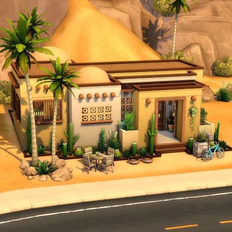 Oasis House Sims 4, Sims 4 Desert House Ideas, Sims 4 Houses Desert, Sims 4 Oasis Springs Tiny House, Sims 4 Oasis Springs Starter Home, Sims Snowy Escape, The Sims 4 Desert House, Sims 4 Builds Oasis Springs, Ts4 Oasis Springs