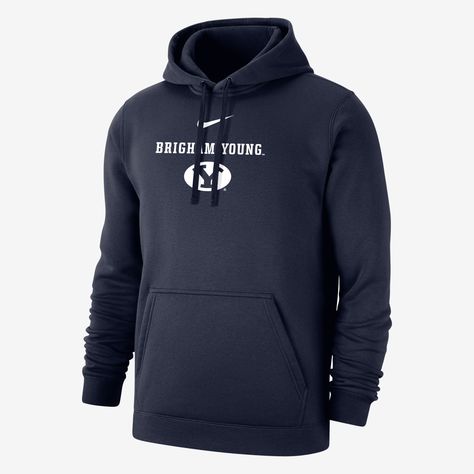 Stay warm and rep the Cougars in this BYU hoodie. Smooth on the outside, slightly fuzzy on the inside, our midweight semi-brushed fleece helps keep you cozy while still being breezy. It’s a comfy layer to wear year-round, perfect for those tricky in-between temps. Nike Hoodie Men, Comfy Jackets, Nike Pullover Hoodie, Nike Pullover, College Hoodies, In Between, Sports Hoodies, Nike Sweatshirts, Navy Fashion